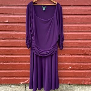 Ralph Lauren Eggplant Purple Ruched Sleeve Blouson Jersey Dress Women's Size 18W